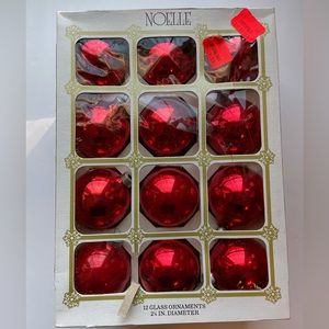 Vintage Noelle red glass ornaments. Made in USA. Total 21.